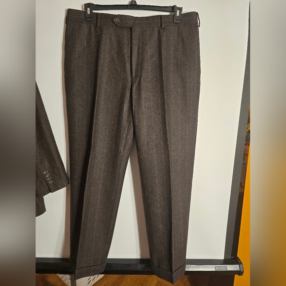 SAMUELSOHN MEN'S SUIT PINSTRIPES BROWN/BLUE 100% WOOL SIZE 46R - Picture 5 of 13